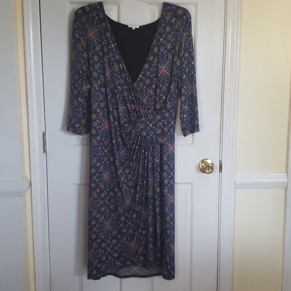 Coral and Blue Print Dress